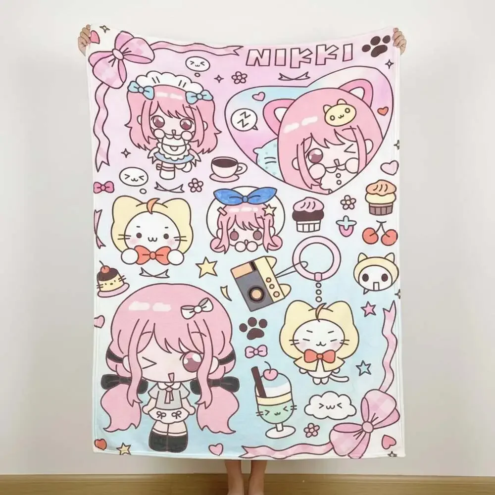 Nikki & Momo Flannel Blanket | Infinity Nikki Soft Throw | Gaming Fan Gift